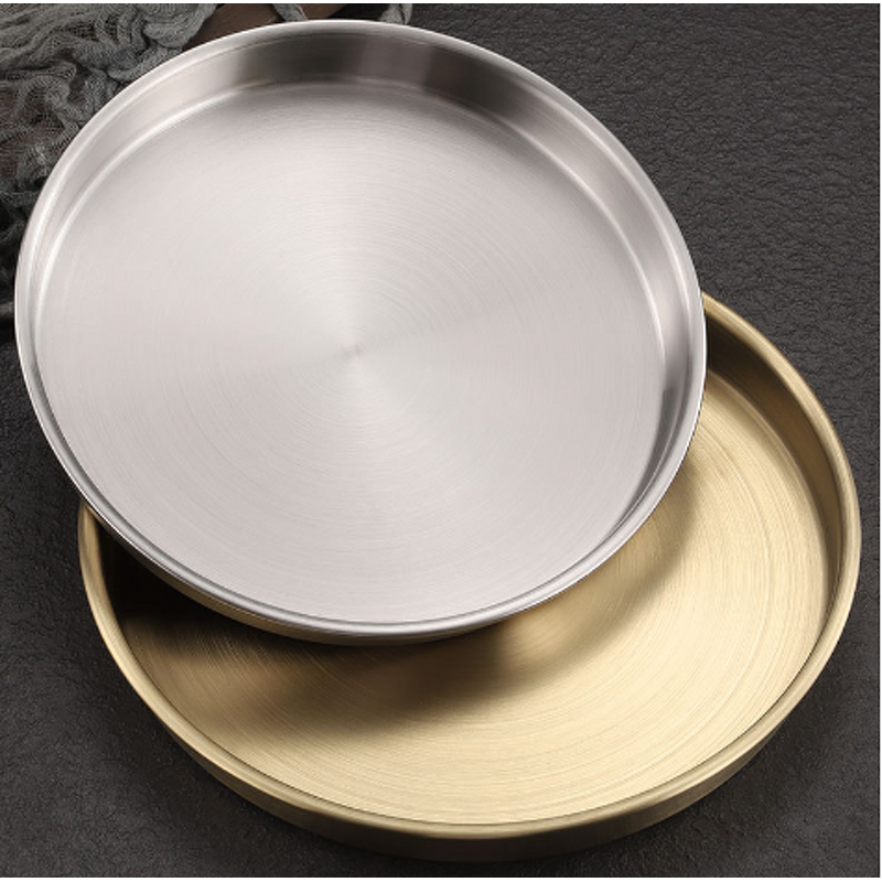 Gold Serving Tray Manufacturer - OEM Luxury Stainless Steel Round Dinner Plate