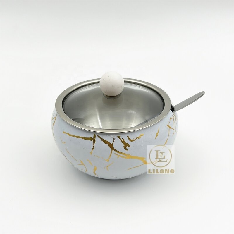 Seasoning Jar Manufacturer - OEM Hot Selling 11cm Stainless Steel Sugar Bowl with Spoon