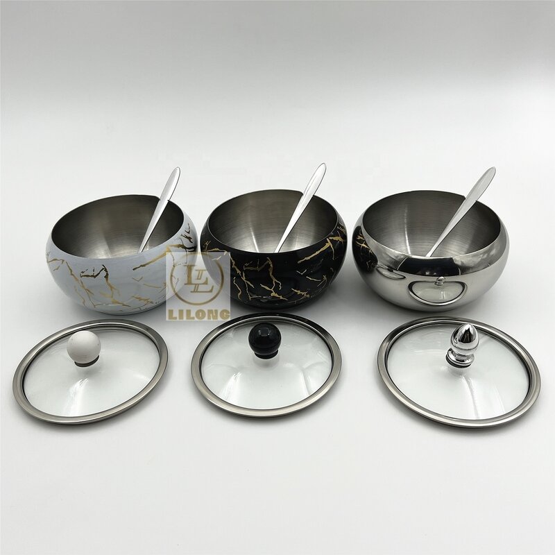 Seasoning Jar Manufacturer - OEM Hot Selling 11cm Stainless Steel Sugar Bowl with Spoon