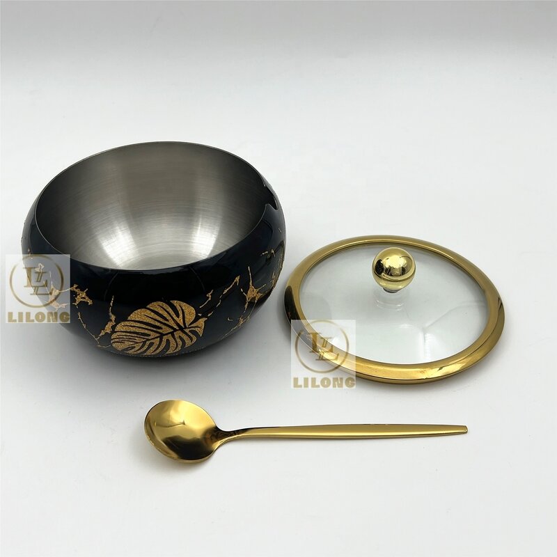 Sugar Bowl Manufacturer - OEM Hot Selling 9cm Stainless Steel with Spoon Glass Lid