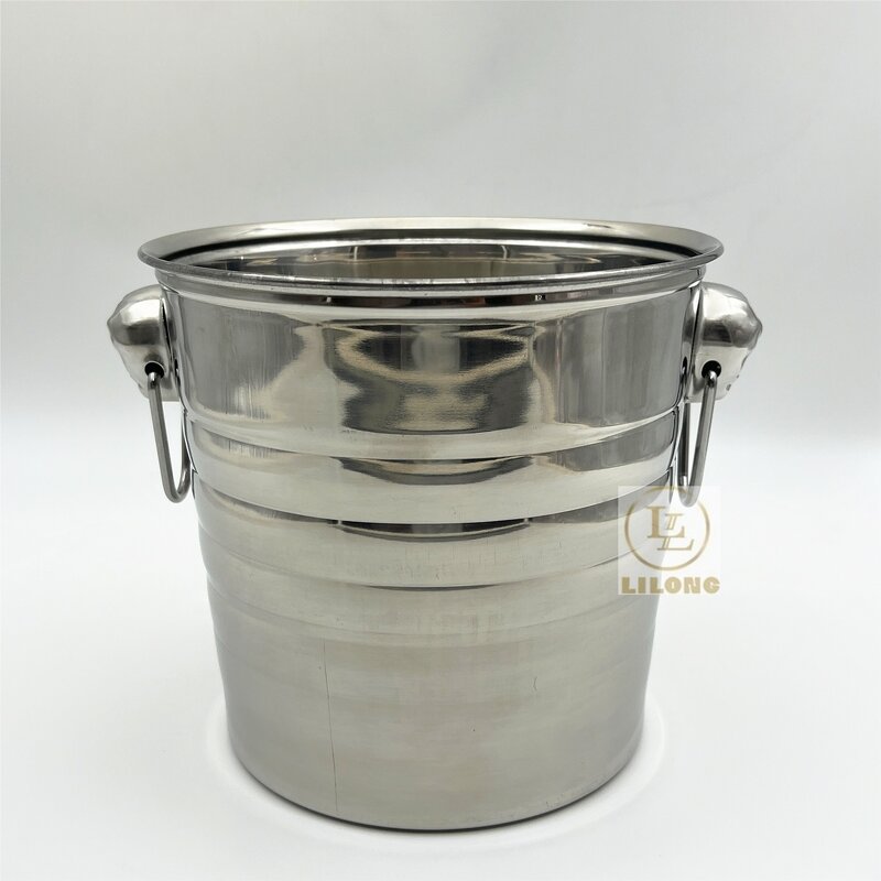 Ice Bucket Factory - OEM Stainless Steel 3-7L Portable Thickened Round Head Champagne