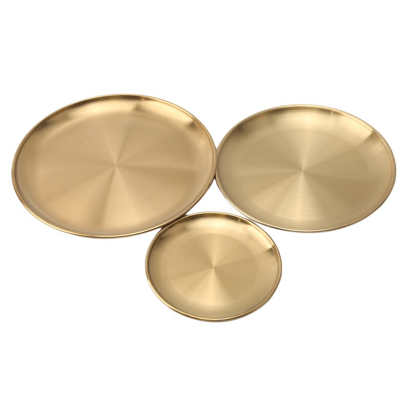 Gold Serving Tray Factory - OEM Luxury Stainless Steel Round Dinner Plate