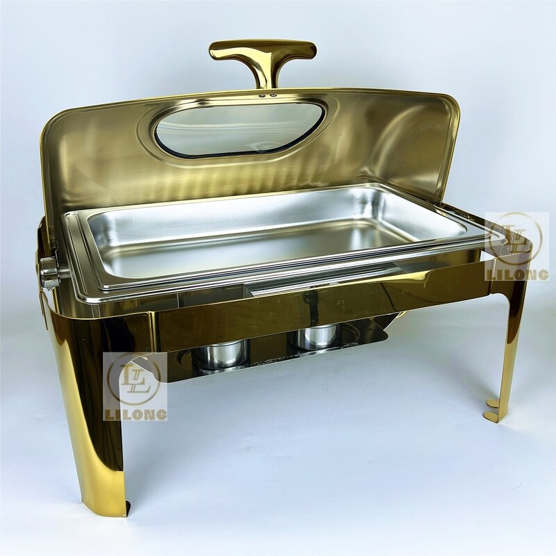 Chafing Dish Factory - OEM Hot Selling Stainless Steel Golden 9L Rectangular