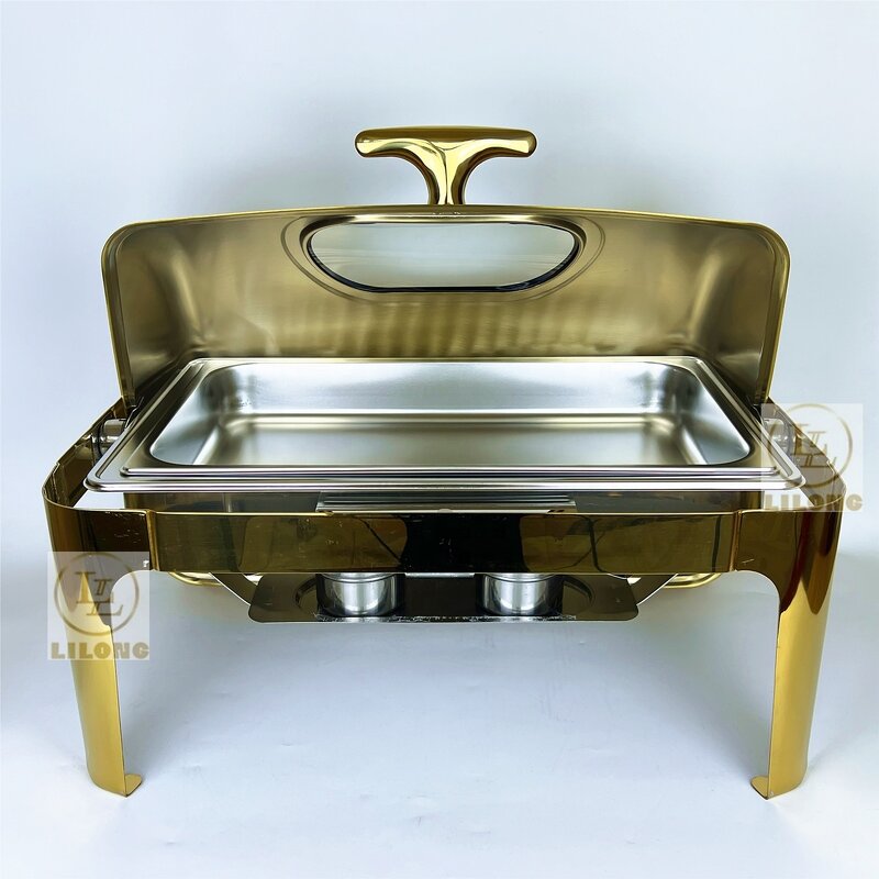 Chafing Dish Factory - OEM Hot Selling Stainless Steel Golden 9L Rectangular
