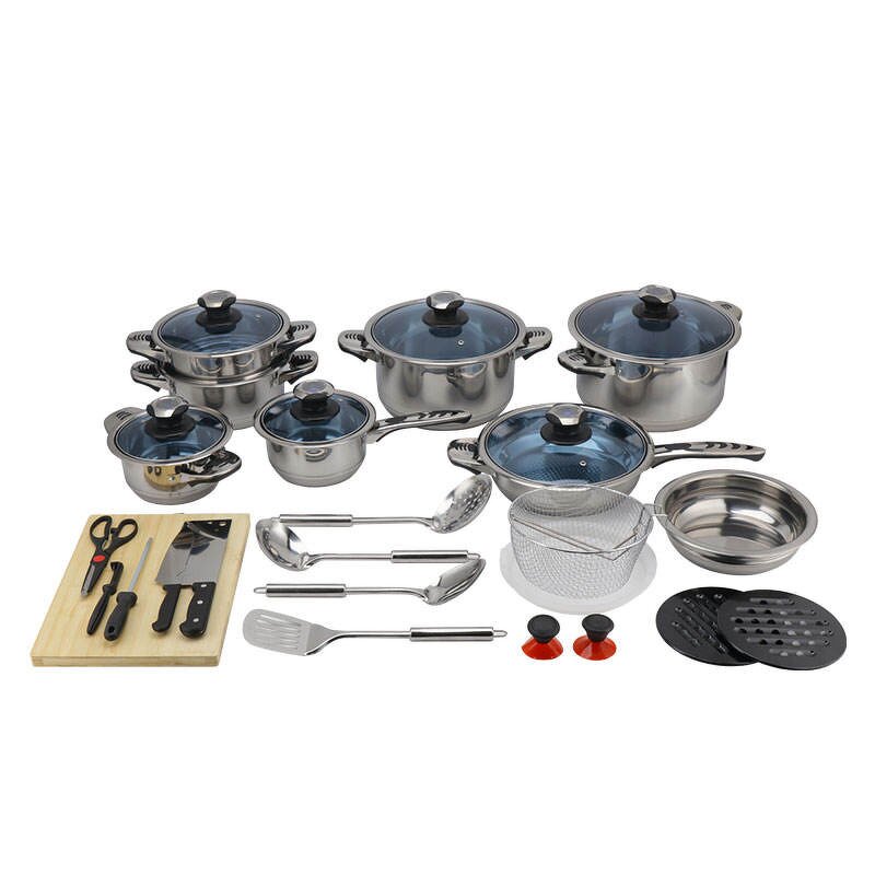 Cooking Set Manufacturer - OEM Hot Selling Stainless Steel 30Pcs with Blue Glass Lid