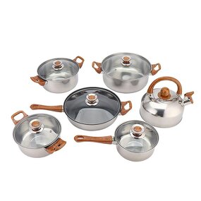 Cookware Set Factory - OEM Hot Sale Stainless Steel 12pcs with Brown Bakelite