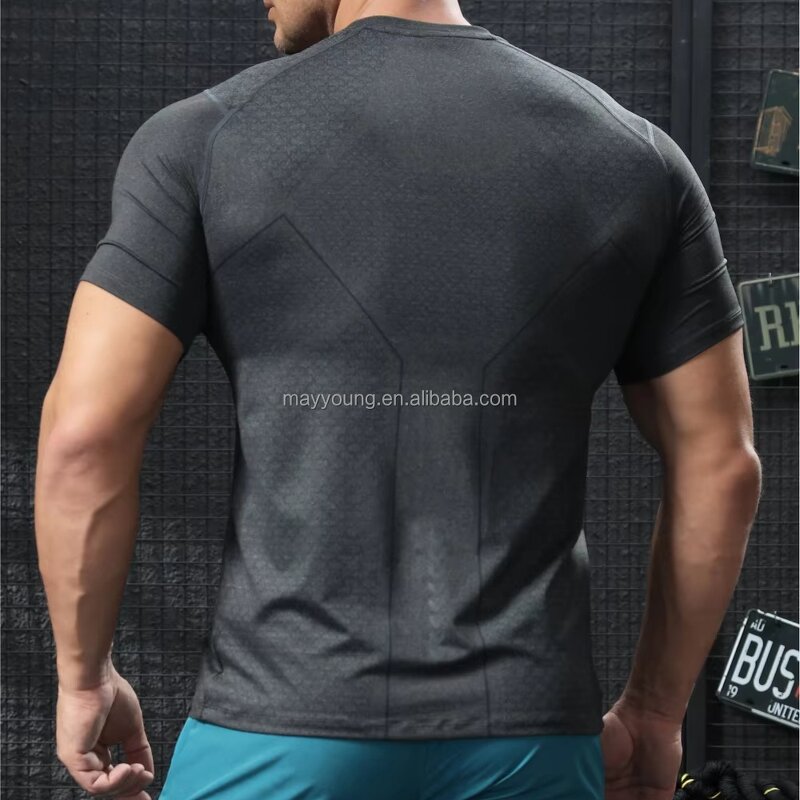 Compression Gym Shirt Manufacturer - OEM Men's Athletic Quick Dry Breathable Polyester Muscle