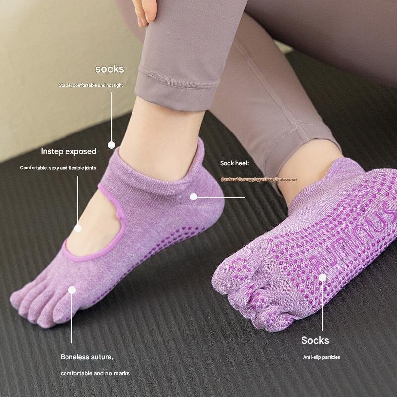 Pilates Socks Manufacturer - OEM Custom Made Non-Slip 5 Toe Crew Socks Free Size