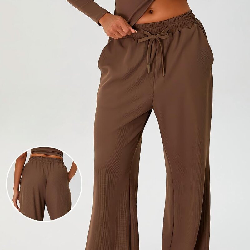 High Waist Sports Pants Manufacturer - OEM Women Drawstring Loose Side Pockets Tummy Control