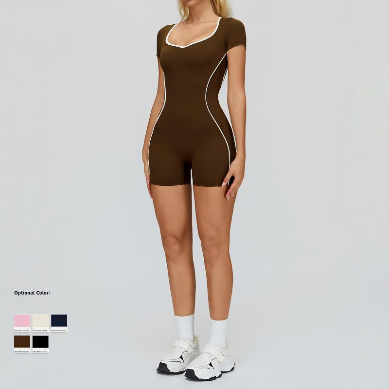 Gym Bodysuit Factory - OEM Custom Logo Women Open Back Color Blocking Fitness Jumpsuit