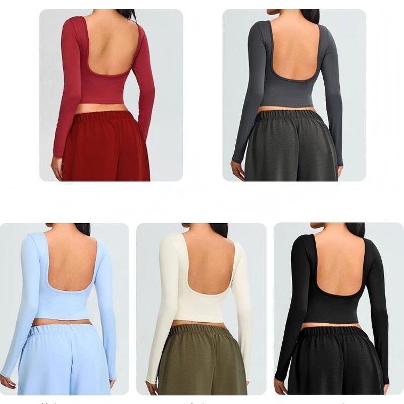 U-Shape Backless Top Manufacturer - OEM Long Sleeves Yoga Slim Lift Fitness
