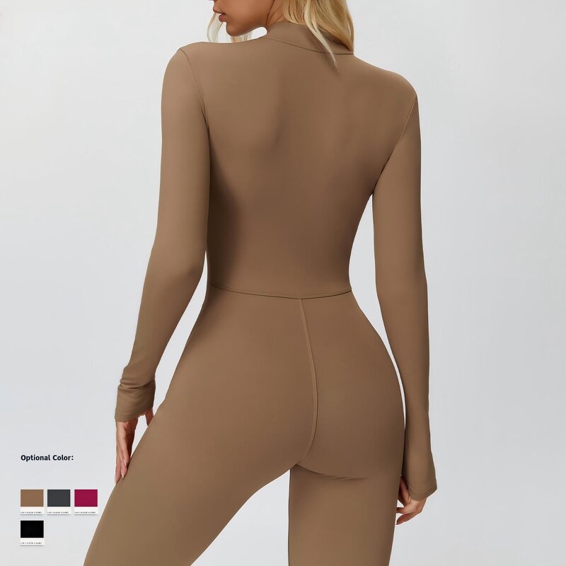 Winter Jumpsuit Manufacturer - OEM Women Long Sleeve Zip-up Stand Collar Fleece Wide Leg