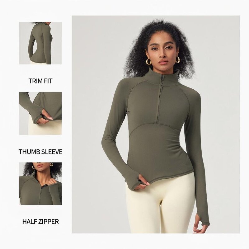 Half-Zipper Yoga Suit Manufacturer - OEM Women's Autumn Winter Slim-Fit Long-Sleeved