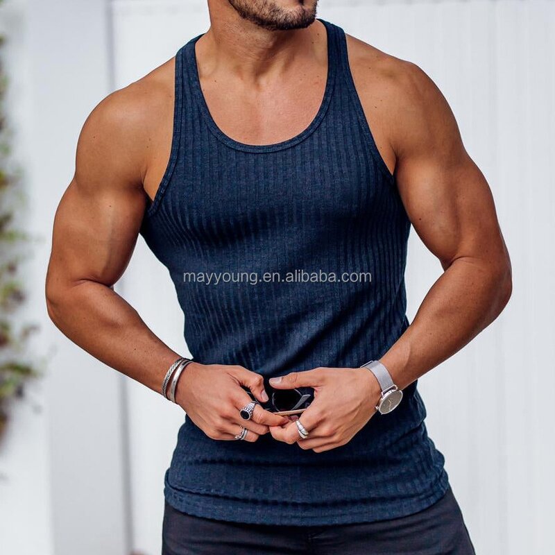 Cotton Tank Tops Manufacturer - OEM Custom 100% Logo Printed Knitting Stripes Gym Vest