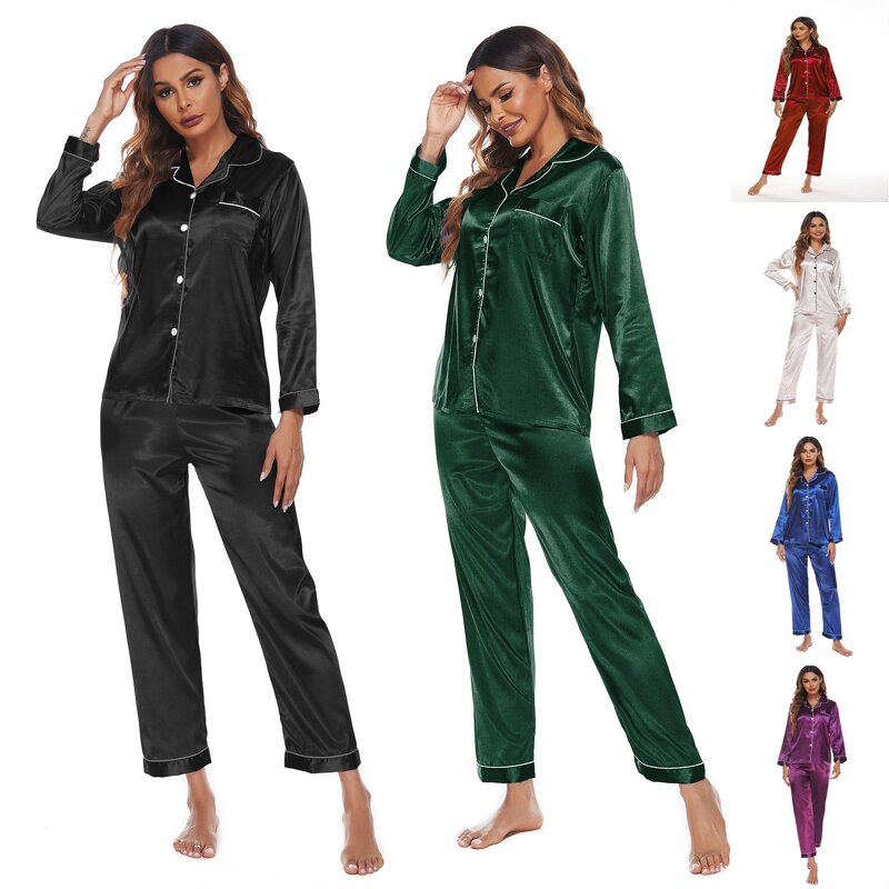 Long Sleeve Pajamas Factory - OEM European American Pure Color Silk Comfortable Sleepwear