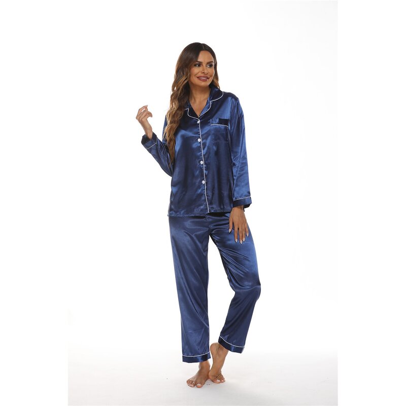 Long Sleeve Pajamas Factory - OEM European American Pure Color Silk Comfortable Sleepwear