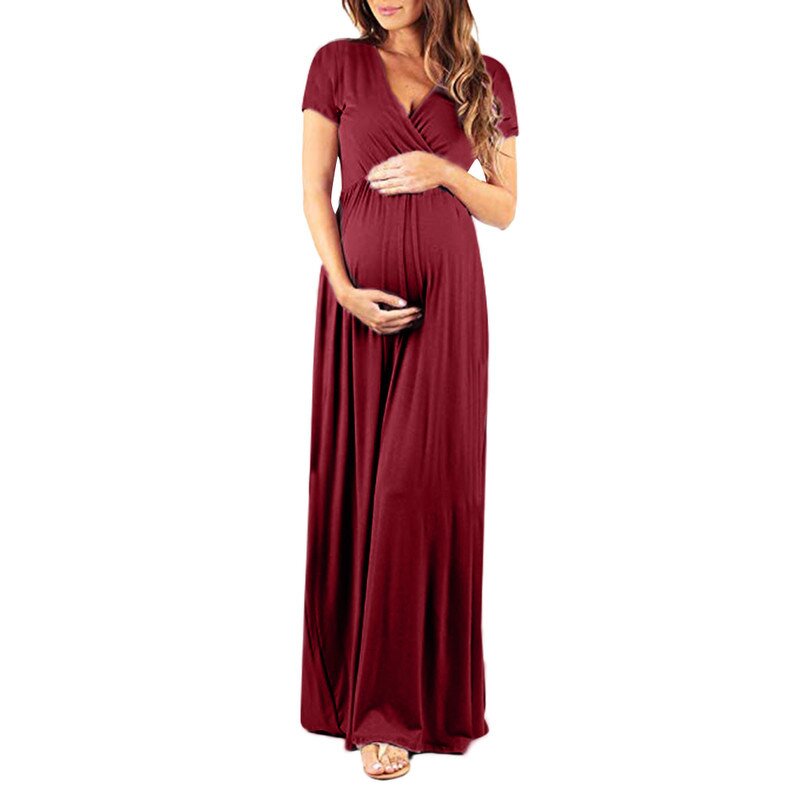 Maternity Clothing Manufacturer - OEM Plus Size V Neck Expansion Skirt Maxi Dress