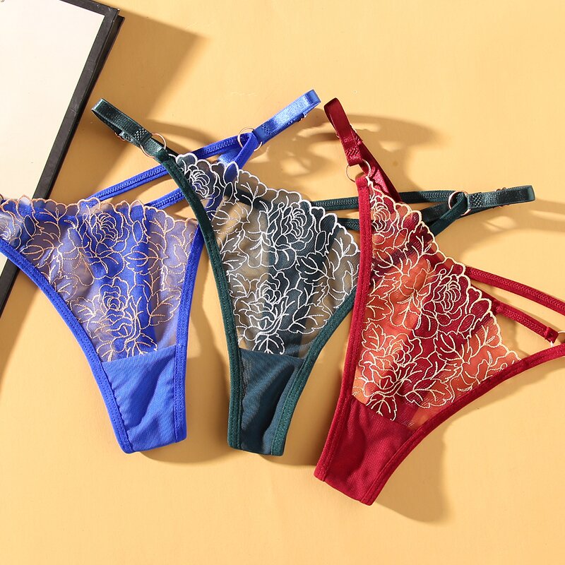 Sexy Thong Manufacturer - OEM Rose Pattern Hollow Low Waist Adjustable