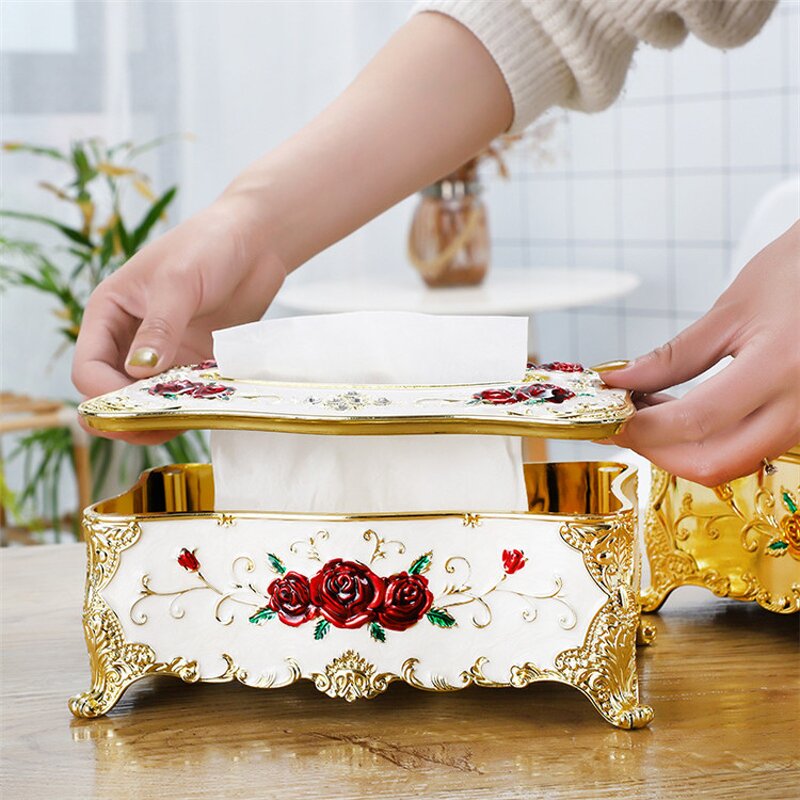 Rose Carving Tissue Box Holder Manufacturer - OEM European Style Home Living Room Ornaments