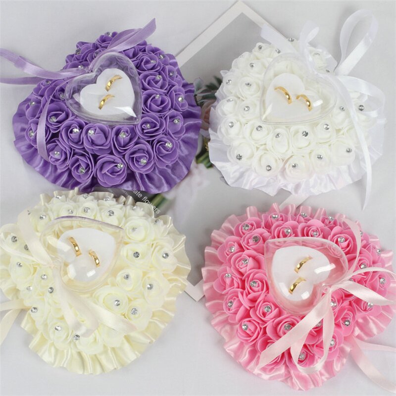 Wedding Ring Pillow Factory - OEM Wholesale Romantic Couples Ribbon Bow Rose Heart