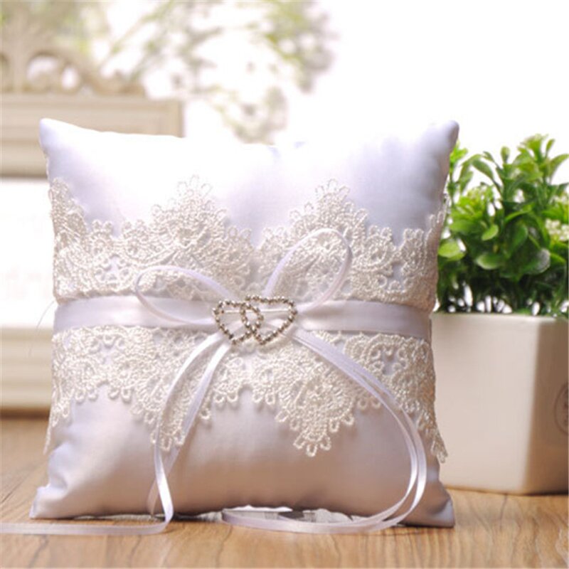 Ring Pillow Manufacturer - OEM White Ribbon Bow Lace Bride for Anniversary Wedding Party