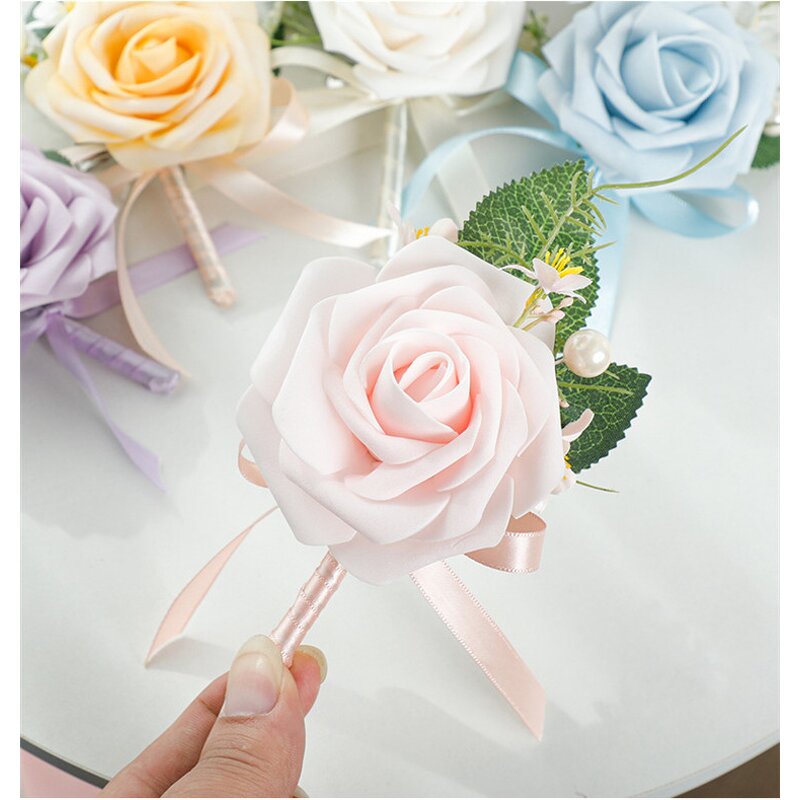 Rose Wrist Corsage Manufacturer - OEM European Artificial for Bride Groom Wedding Decoration