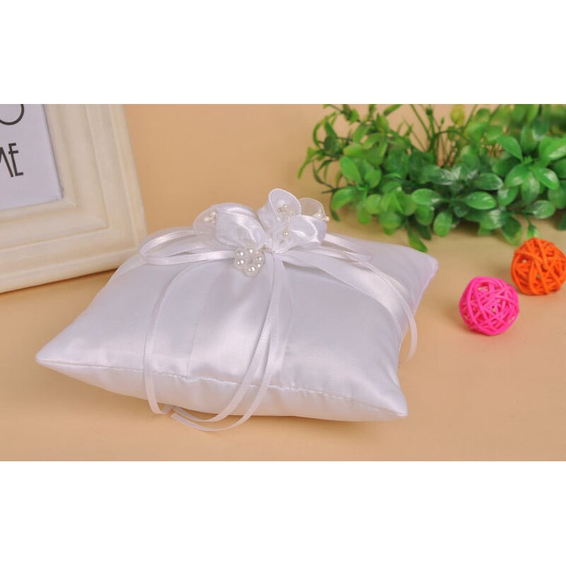 Ring Pillow Factory - OEM New Arrival White Marriage Ribbon Bow Satin Bridal Cushion