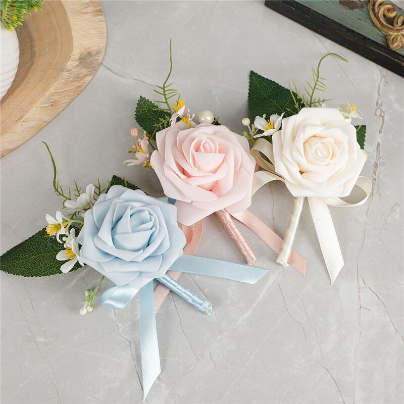 Rose Wrist Corsage Manufacturer - OEM European Artificial for Bride Groom Wedding Decoration