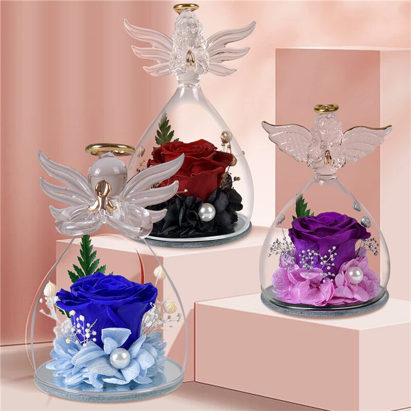 Preserved Rose Dome Manufacturer - OEM Eternal in Angel Glass Cover for Valentine's Day Gift