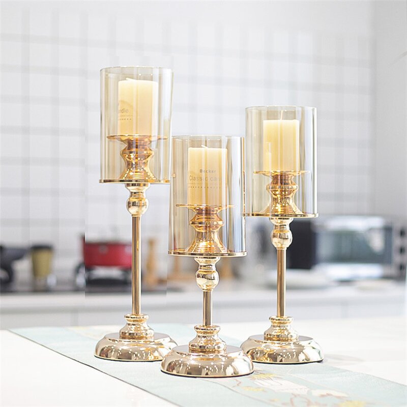 Pillar Candle Holder Manufacturer - OEM Nordic Romantic Metal Glass Golden for Wedding