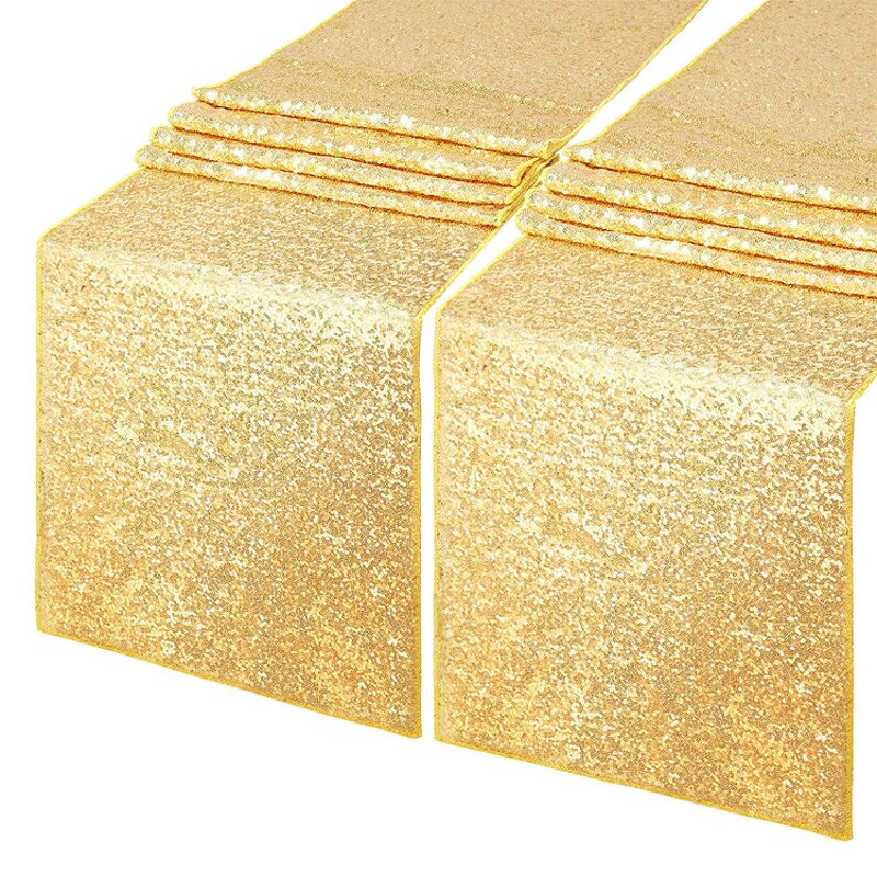 Sequin Table Runner Factory - OEM Hot Sale Embroidered Gold Glitter for Wedding Party