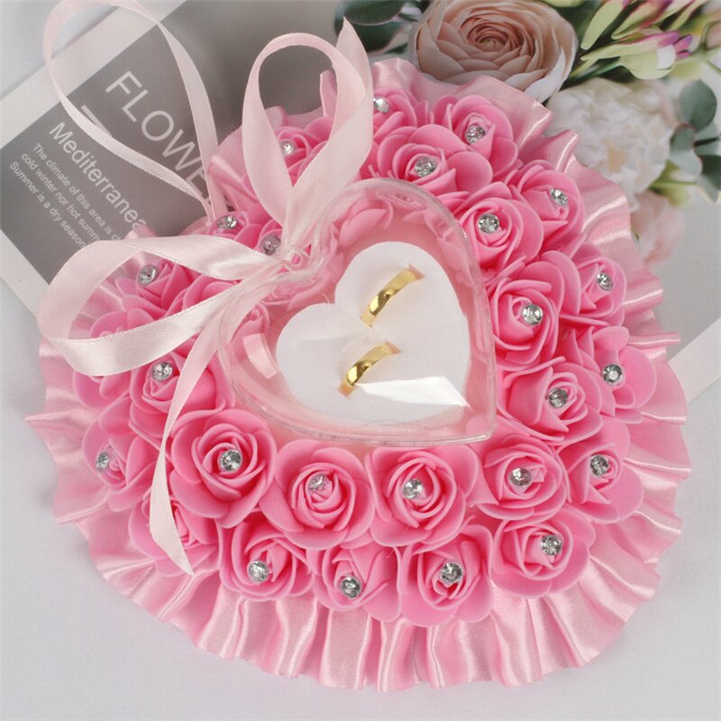 Wedding Ring Pillow Factory - OEM Wholesale Romantic Couples Ribbon Bow Rose Heart
