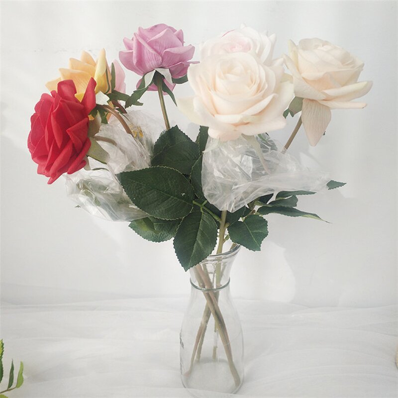 Artificial Silk Rose Manufacturer - OEM Wholesale White Single Long Stem Real Touch