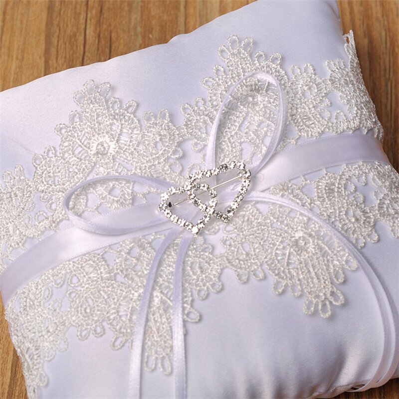 Ring Pillow Manufacturer - OEM White Ribbon Bow Lace Bride for Anniversary Wedding Party