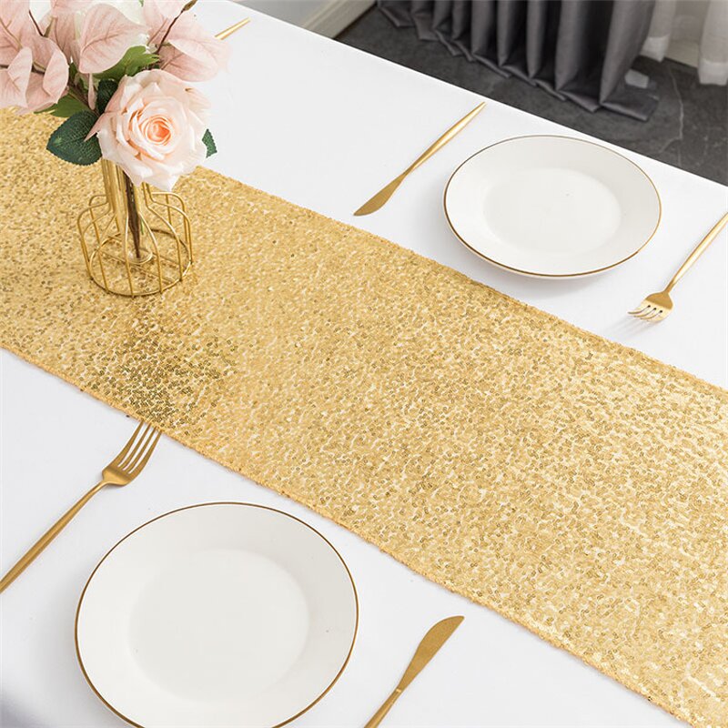 Sequin Table Runner Factory - OEM Hot Sale Embroidered Gold Glitter for Wedding Party