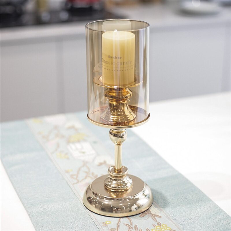 Pillar Candle Holder Manufacturer - OEM Nordic Romantic Metal Glass Golden for Wedding