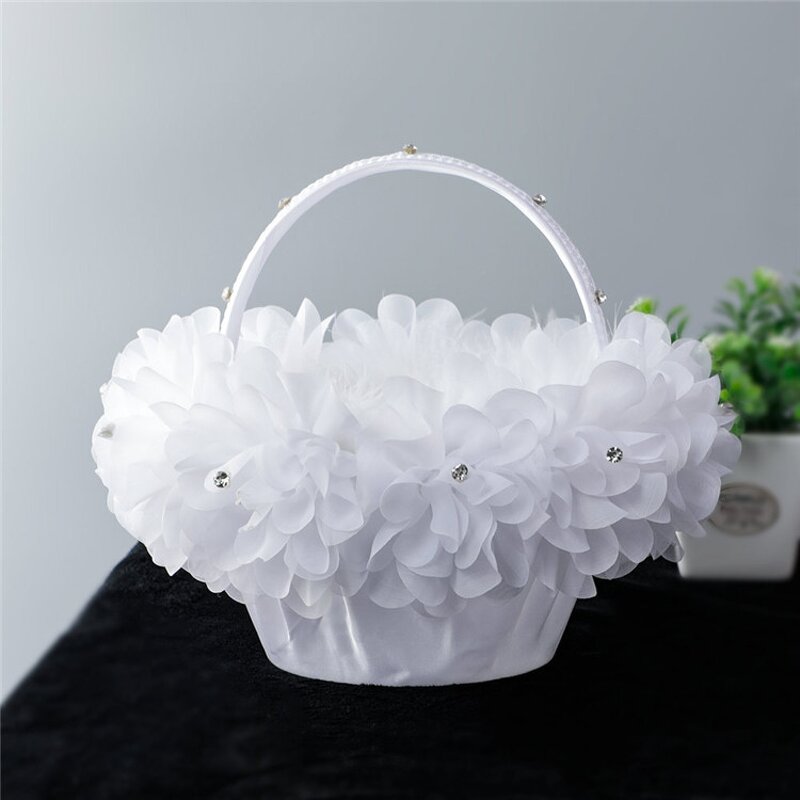 Flower Basket Factory - OEM White Wedding Girl Scattering with Handle for Bridal Shower