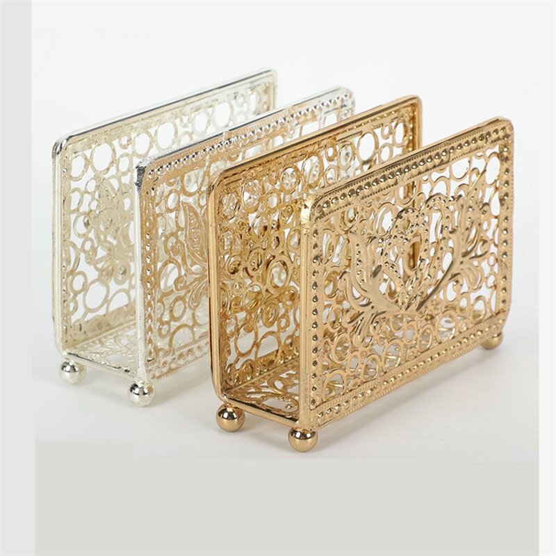 Metal Napkin Holder Manufacturer - OEM Wholesale Luxury Silver Gold Hollowed Tissue Rack