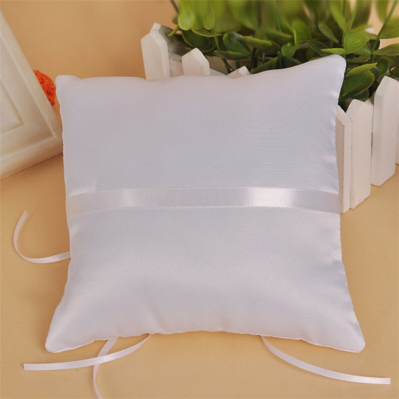 Ring Pillow Factory - OEM New Arrival White Marriage Ribbon Bow Satin Bridal Cushion