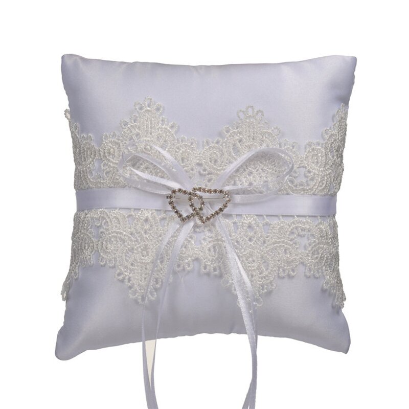 Ring Pillow Manufacturer - OEM White Ribbon Bow Lace Bride for Anniversary Wedding Party