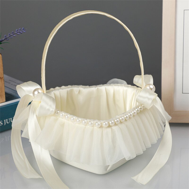 Bridal Shower Basket Manufacturer - OEM Ribbon Bow Heart Shape Hand Gift for Wedding
