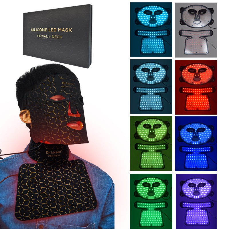 8 Colors LED Face Mask LED Light Therapy Silicone LED Face and Neck Mask for Acne Scar Spot