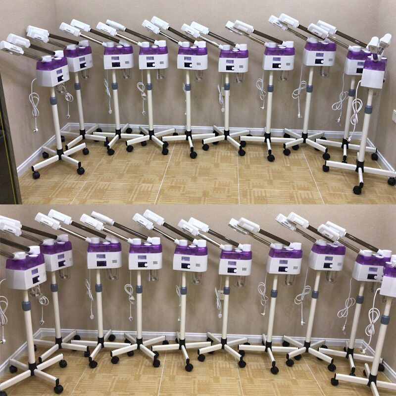 Face Care Double Tube Hot and Cold Ionic Ozone Beauty Machine Facial Steamer Magnifying Lamp