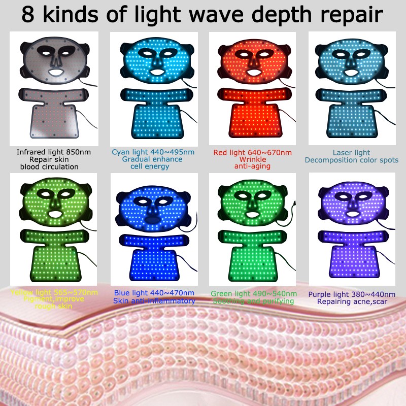 8 Colors LED Face Mask LED Light Therapy Silicone LED Face and Neck Mask for Acne Scar Spot