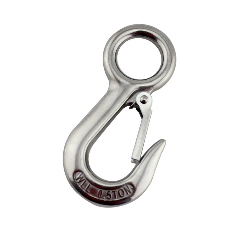 Crane Hook Manufacturer - OEM Heavy Duty Stainless Steel Large Eye Spring Latched 0.3 T