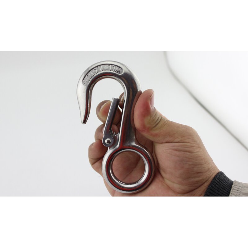 Crane Hook Manufacturer - OEM Heavy Duty Stainless Steel Large Eye Spring Latched 0.3 T