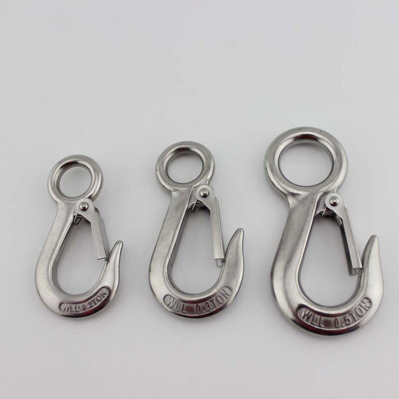 Crane Hook Manufacturer - OEM Heavy Duty Stainless Steel Large Eye Spring Latched 0.3 T