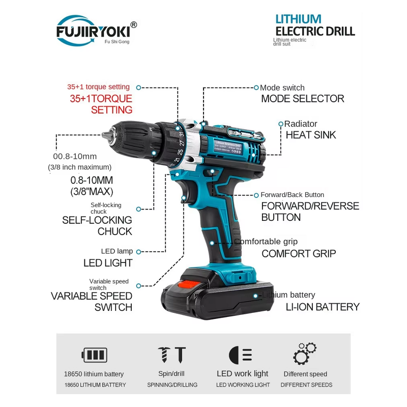 Cordless Drill Manufacturer - OEM Multifunctional 20V Lithium Battery Rechargeable Impact