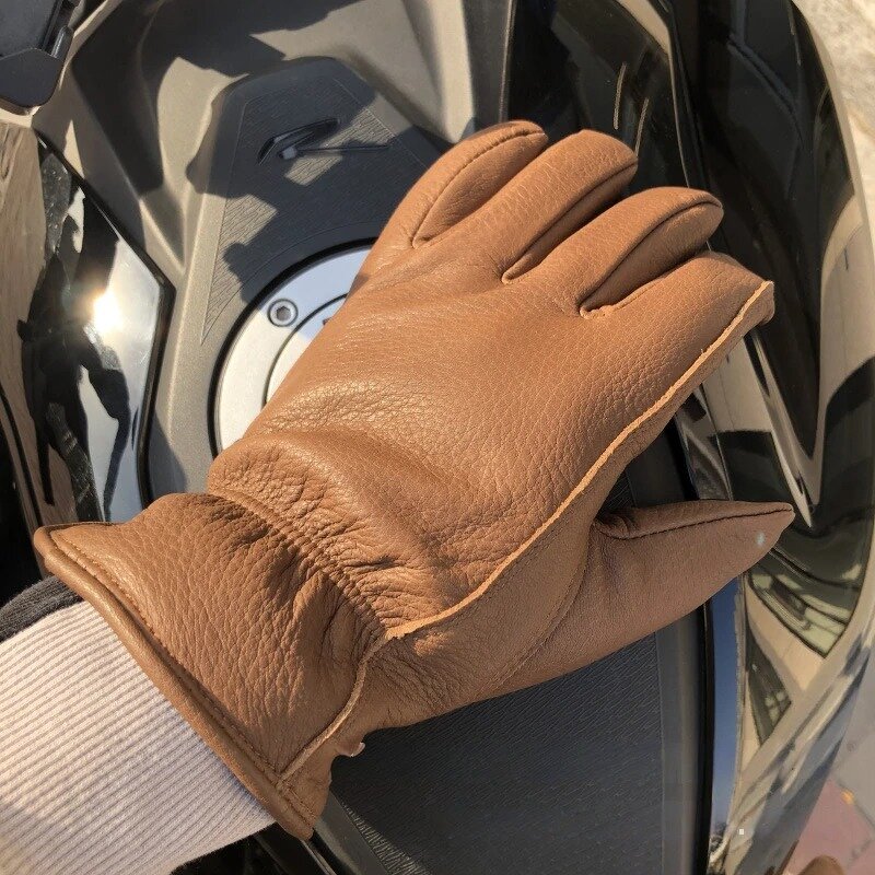 Leather Driving Gloves Manufacturer - OEM Deerskin Thickened Padded Motorcycle Warm Hand