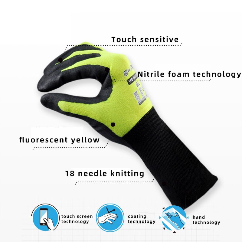Nitrile Rubber Gloves Factory - OEM WG-1855HY U-Feel Bubble Fluorescent Yellow Polyester